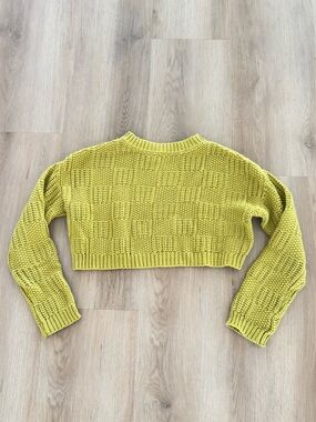 Cropped Crewneck Knit Sweater in Chartreuse